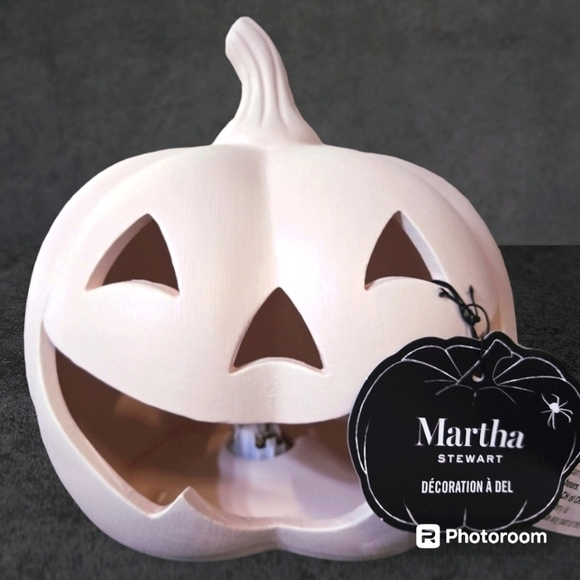 🩷 LED Martha Stewart Baby Pink Ceramic Light Up Halloween Pumpkin - Picture 4 of 4